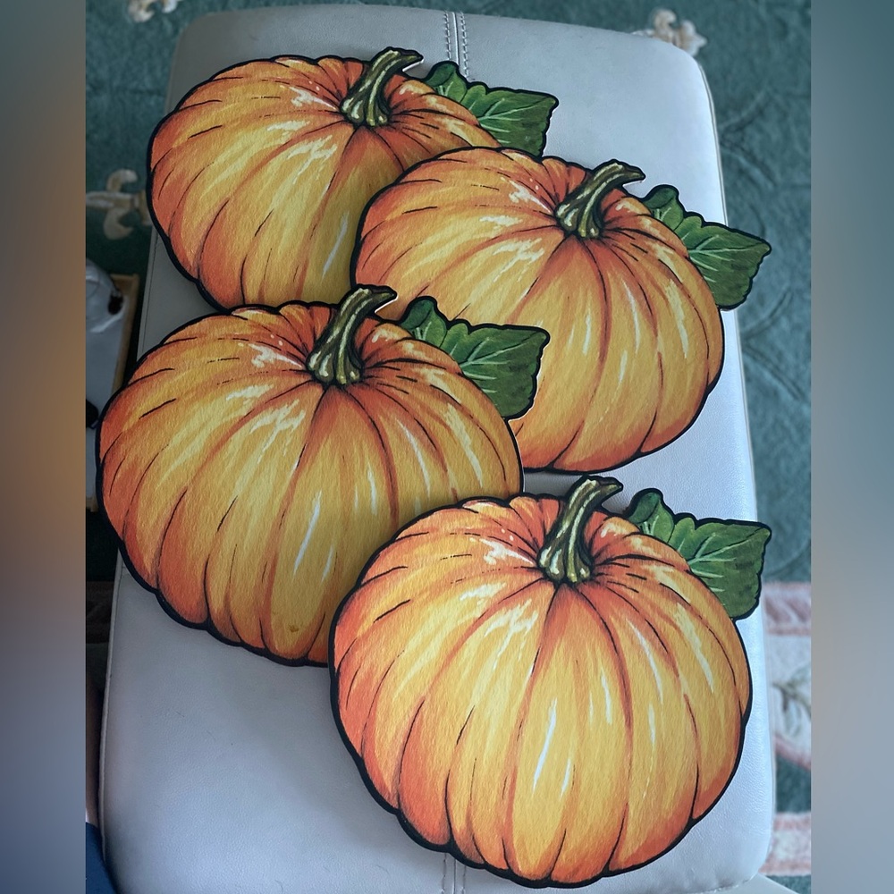 Pumpkin Placemats Cork Back, Fall Autumn Thanksgiving Harvest Halloween 17” 4 Pc